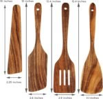 Wooden Spatula for Cooking, Teak Spatulas for Kitchen Use - Wooden Cooking Utensils Set of 4 including Paddle, Turner, Slotted Spurtle and Wood Scraper. Nonstick cookware. - Image 5