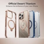 CASEKOO for iPhone 16 Pro Case Desert Titanium 360 Spin Magnetic Stand [Compatible with Magsafe][16FT Military Protection] Slim Polished Frame Titanium Alloy Sturdy Stand 6.3'', Rose Gold - Image 3