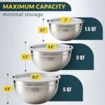 Baker's Signature Stainless Steel Mixing Bowls With Lid, Metal Mixing Bowl Set Of 3, Nesting Set For Food Prep, Baking,Storage, Cooking, Serving | Dishwasher Safe, Silver, 1.5/3/5 Qt - Image 3