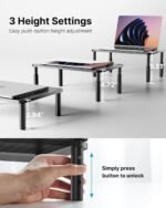 HUANUO Monitor Stand, Monitor Stand Riser 3 Height Adjustable, Monitor Riser with Airflow Vents, Laptop Stand for Desk, Laptop Riser, Desk Organizer for Monitor, 15.6" Laptop, PC, Printer - Image 4