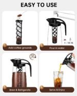 Cold Brew Coffee Maker, 70 oz (2100 ml) BPA Free Tritan Pitcher, Iced Coffee Maker and Tea Brewer, 100% Leak-Proof, Easy to Clean Reusable Mesh Filter, Black - Image 5