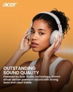 acer Wireless Bluetooth Headphones, 70 Hours Playtime, Foldable Over-Ear Headphones with 40mm Drivers, Memory Foam Earpads, Multipoint Bluetooth 6.0 for Travel, Home, Office, White - Image 3