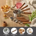 8PCS Measuring Cups, DAJLFA Stainless Steel Measuring Cups and Spoons Set with Ergonomic Wooden Handle for Cooking & Baking - Image 4