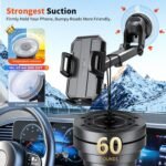 Upgraded 3-in-1 Car Phone Holder Mount [Powerful Suction] Phone Mount for Car Dashboard Air Vent Windshield,for All iPhone Android Phone (Black) - Image 4