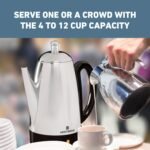 West Bend Electric Percolator Classic Style Coffee Maker with Heat Resistant Handle Base and Detachable Cord with Stainless Steel Stem and Basket, 12-Cup, Silver - Image 4