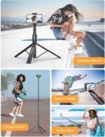 71" Phone Tripod, NT79 Extendable Selfie Stick with 1/4" Camera Mount for Cell Phone＆Camera, Phone Tripod Stand Holder with Remote Compatible with iPhone Android, Camera - Image 4