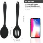 Boao 4 Pcs Silicone Spoons for Cooking 10.6 Inch Large Nonstick Serving Spoons Heat Resistant Slotted Spoon for Mixing & Stirring Kitchen Cooking Utensils, Dishwasher Safe(Black) - Image 3