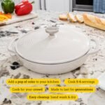Lodge 3.6 Quart Enameled Cast Iron Round Casserole With Lid– Dual Handles – Oven Safe up to 500° F or on Stovetop - Use to Marinate, Cook, Bake, Refrigerate and Serve – Oyster White - Image 3