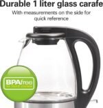 Hamilton Beach Glass Electric Tea Kettle, Water Boiler & Heater, 1 Liter, 1500 Watts for Fast Boiling, BPA Free, Cordless Serving, Auto-Shutoff & Boil-Dry Protection, Soft Blue LED (40930) - Image 4