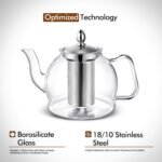 HIWARE 1000ml Glass Teapot with Removable Infuser, Stovetop Safe Tea Kettle, Blooming and Loose Leaf Tea Maker Set - Image 3