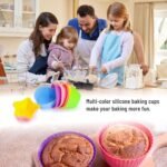 Silicone Cupcake Liners for Baking, 24Pcs Reusable Muffin Cups Greaseproof Muffin Liners Nonstick Baking Molds with Round, Stars, Heart, Flowers Shape for Kids - Image 3