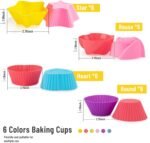 Silicone Cupcake Liners for Baking, 24Pcs Reusable Muffin Cups Greaseproof Muffin Liners Nonstick Baking Molds with Round, Stars, Heart, Flowers Shape for Kids - Image 4