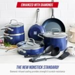 Blue Diamond 14 Piece Nonstick Cookware Set, Diamond Ceramic Pots & Pans, Dishwasher & Metal Utensil Safe, Non Toxic PFAS-Free, Kitchen Cooking Sauce & Saute Pans, Oven & Broiler to 600F, Blue - Image 3