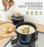 MICHELANGELO Saucepan Set, 3-Piece Nonstick Sauce Pans with Lids, 1QT, 2QT, 3QT, Black Granite Stone - Image 4