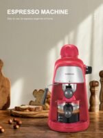 Espresso Machine, 3.5Bar Espresso and Cappuccino Machine with Preheating Function, 4 Cup Coffee Maker with Milk Frothing Function and Steam Wand (Red), CM6810 - Image 3