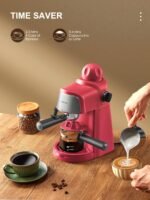 Espresso Machine, 3.5Bar Espresso and Cappuccino Machine with Preheating Function, 4 Cup Coffee Maker with Milk Frothing Function and Steam Wand (Red), CM6810 - Image 4