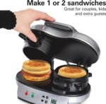 Hamilton Beach Dual Breakfast Sandwich Maker with Timer, Ready in 5 Minutes, Removable Dishwasher Safe PFAS-Free Non-Stick Egg Cooker Ring, Silver (25490MNA) - Image 3