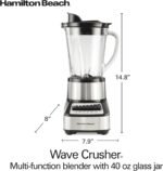 Hamilton Beach Wave Crusher Blender For Smoothies With 40 Oz Glass Jar and 14 Functions, Ice Sabre Blades & 700 Watts for Consistently Smooth Results, Black + Stainless Steel (54221) - Image 4