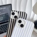 Yeddabox for iPhone 14 Case Cute Striped Phone Case Soft TPU Slim Shockproof Phone Cover for Women Girls, Blue and White - Image 4