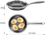 FogDream 10” Non Stick Frying Pans, Stainless Steel Skillet with Lid, Tri-Ply Stainless Steel for All Cooktops, Dishwasher and Oven-Safe Cooking Pan, Stay-Cool Handle, Silver - Image 3