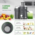 Juicer Machine, 500W Centrifugal Juicer Extractor with 3 Speed & Wide Mouth 3” Feed Chute for Fruit Vegetable, High Yield Juicer Included Cleaning Brush for Easy to Clean - Image 4