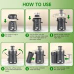Juicer Machine, 500W Centrifugal Juicer Extractor with 3 Speed & Wide Mouth 3” Feed Chute for Fruit Vegetable, High Yield Juicer Included Cleaning Brush for Easy to Clean - Image 5