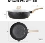 CAROTE 10/12/12.5 Inch Nonstick Deep Frying Pan with Lid, Jumbo Cooker Saute Pan with Pour Spout, Skillet Induction Cookware, Non Stick Cooking Pan PFOA Free, Classic Granite - Image 3