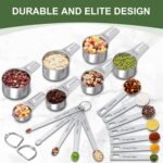 EWFEN Measuring Cups and Spoons Set, 7 Stainless Steel Nesting Measuring Cups & 7 Spoons, 5 Mini Measuring Spoons & 2 Detachable Rings, Kitchen Gadgets for Cooking & Baking, Round - Image 4