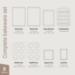 BAKKEN 8-Piece Kitchen Oven Baking Pans Set - Deluxe Nonstick Gray Marble Coating, Professional Grade Carbon Steel Bakeware with Silicone Handles - Oven, Dishwasher, and Freezer Safe - Image 3