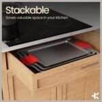 BAKKEN 8-Piece Kitchen Oven Baking Pans Set - Deluxe Nonstick Gray Marble Coating, Professional Grade Carbon Steel Bakeware with Silicone Handles - Oven, Dishwasher, and Freezer Safe - Image 5