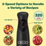 BELLA Immersion Hand Blender, Portable Mixer with Whisk Attachment - Electric Handheld Juicer, Shakes, Baby Food and Smoothie Maker, Stainless Steel, Black - Image 3