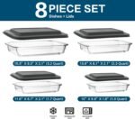 8-Piece Deep Glass Baking Dish Set with Plastic lids,Rectangular Glass Bakeware Set with Lids, Baking Pans for Lasagna, Leftovers, Cooking, Kitchen, Freezer-to-Oven and Dishwasher, Gray - Image 3