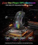 Wired PC Gaming Mouse: High Precision Sensor,RGB Backlit, Adjustable DPI, 7 Buttons Programmable,Ergonomic mice for Office & Gaming on Windows/Mac/Linux/Chrome-Black - Image 3