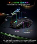Wired PC Gaming Mouse: High Precision Sensor,RGB Backlit, Adjustable DPI, 7 Buttons Programmable,Ergonomic mice for Office & Gaming on Windows/Mac/Linux/Chrome-Black - Image 4