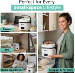 Rice Robot Personal Rice Cooker, PFAS-free, Nonstick. 1 Quart Capacity, with Stainless Steel Steamer Tray, Measuring Cups, Recipe Book with 60 Recipes, and Serving Spoon, As Seen On TV - Image 4