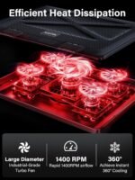 Kootek Laptop Cooling Pad, Laptop Cooler with 5 Quiet Fans for 12"-17" Computer PC Notebook Gaming Laptop Fan, Height Adjustable Laptop Cooling Stand Laptop Accessories, Red - Image 3