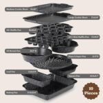 Country Kitchen Nonstick Stackable Bakeware Set - Durable, Easy Release Baking Set, Black, 10 Pcs - Image 3
