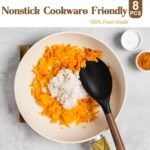 Silicone Cooking Utensil Set, Umite Chef 8-Piece Kitchen Utensils Set with Natural Acacia Wooden Handles,Food-Grade-Silicone Kitchen Gadgets Spatulas Set for Nonstick Cookware- Black - Image 4