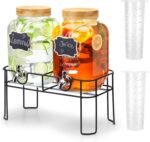 2 Pack 1 Gallon Glass Drink Dispenser with Bamboo Lid, Beverage Dispenser with Stand, Drink Machine for Lemonade, Iced Drinks Kombucha Dispenser - Image 2