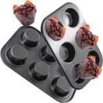 2 Packs Round Muffin Baking Pan, Premium Steel Muffin Pan for Baking, Cupcake Tin Cheesecake Pans, Bakeware Muffin Top Pan (6 Cups,Black) - Image 2