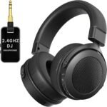 2.4GHz Wireless Headphones for Bass Guitar, 20ms Low Latency, Wireless Over Ear Headphones with 6.35mm & 3.5mm Jack for Studio Monitor & Mixing DJ AMP Keyboard, Pure Black - Image 2