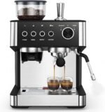 (2025 Upgrade)20 Bar Espresso Machine with Built-in Anti-Clog Coffee Grinder, Expresso Coffee Machines with Milk Steam Wand/Frother/Tamping Tools,Espresso Maker with Grinder for Lattes-Charcoal - Image 2