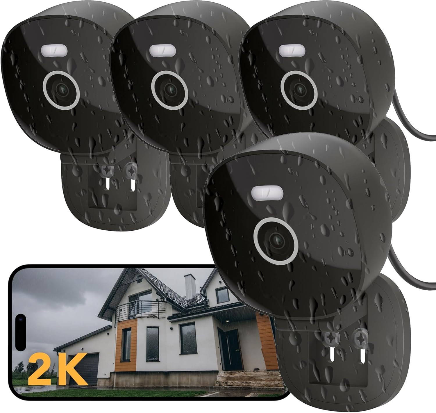 2K Security Camera, Outdoor/Indoor for Home, Pet, Baby, Nanny, IP65 Waterproof Color Night Vision, White Light & Siren, Recording, Motion Detection, Compatible with Alexa,Black-4P - Image 2
