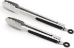 304 Stainless Steel Kitchen Cooking Tongs, 9" and 12" Set of 2 Sturdy Grilling Barbeque Brushed Locking Food Tongs with Ergonomic Grip, Black - Image 2