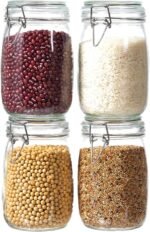 4 Pack 34oz Food Storage Jars with Airtight Lids, Preserving Seal Wire Clip Fastening Glass Containers, Canisters for Kitchen Organization, Flour, Cereal, Pasta, Sugar, Beans, Pickling Jars(34 Oz*4) - Image 2