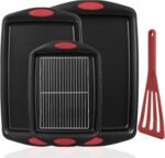 5-Piece Nonstick Baking Pans Set - Premium Carbon Steel Bakeware with PFOA/PFOS/PTFE-Free Coating, Red Silicone Handles (Black Red) - Image 2