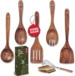 7 Pcs Teak Wooden Kitchen Utensils – Handcrafted Wooden Cooking Utensils Set with Holder, Elegant Wooden Spoons for Cooking & Timeless Utensil Set for Daily Use - Teak Utensils Set for Cooking - Image 2