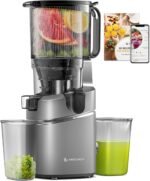 AMZCHEF Juicer Machines, 5.8" Extra Self-Feeding Cold Press Juicer for Whole Vegetable & Fruit, Juice Extractor Machine with Large Auger & Triple Strainers, Easy to Clean, High Juice Yield, Grey - Image 2