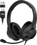 AOC USB Headset with Microphone for PC, Over-Ear Wired Headphones with Mic, Noise-Cancelling Boom, 40mm Audio Drivers, USB-A/C Compatibility for Office, Call Centers & Online Meetings (Black) - Image 2