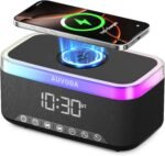 AUVODA S300 Portable Bluetooth Speaker with 15W Fast Wireless Charging, 13-Color Dimmable Night Light, White Noise, Alarm, FM Radio, 16W Stereo, BT5.3, TWS, for Home, Office, Bedroom (Black) - Image 2